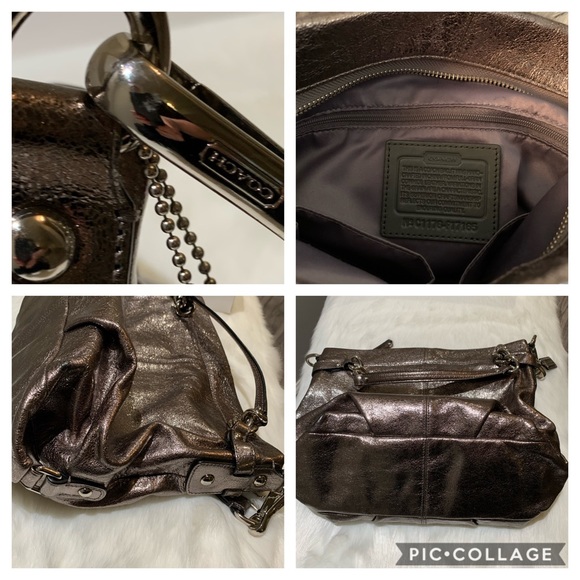 Coach Brooke Metallic Leather Tote Purse - Picture 7 of 8